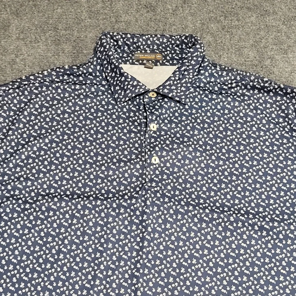 Peter Millar Crown Summer Comfort Blue Floral Performance Jersey Golf Polo Sz XL